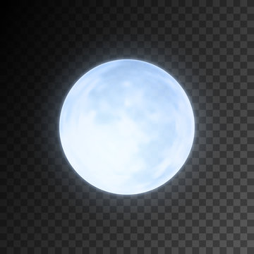 Realistic detailed full blue moon isolated on transparent background. Eps10 vector illustration, easy to use.