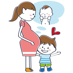 赤ちゃんを待ち望む親子　男の子　全身