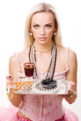 luxurious woman and silver tray