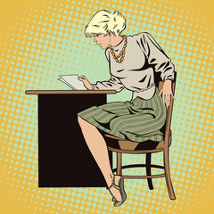 People in retro style. Girl reads letter.