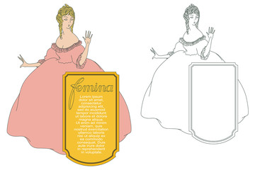 Flat line illustration. Girl in a luxurious dress.