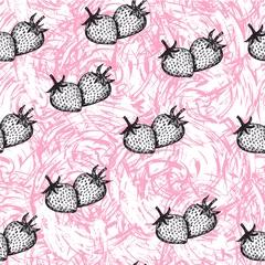 Fotobehang Strawberry seamless pattern. Habd drawing fruit. © Fortuna23