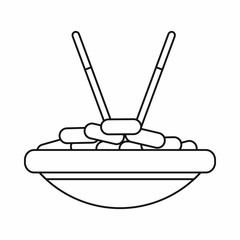 Bowl of rice with chopsticks icon in outline style isolated vector illustration. Food and utensils symbol