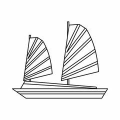 Vietnamese junk boat icon in outline style isolated vector illustration. Shipbuilding symbol