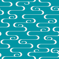 Asian style abstract waves on blue background. Vector seamless pattern.