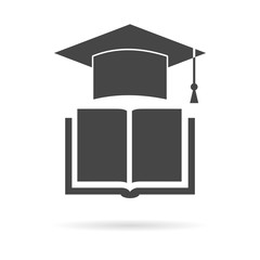 Education icon, book and graduation cap