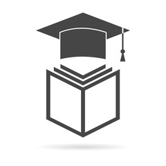 Education icon, book and graduation cap