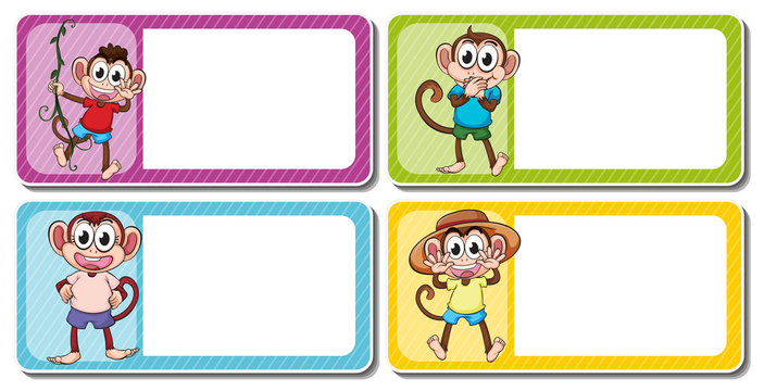 Square lables with cute monkeys