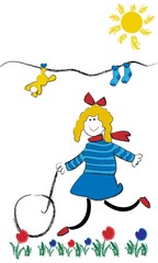 Niña feliz con rueda.