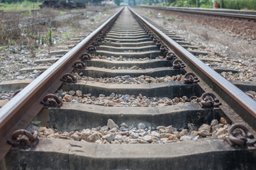 Fototapeta premium Stack of steel and rusty rail profiles.