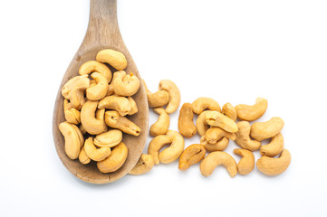 Cashew nuts isolated on white background