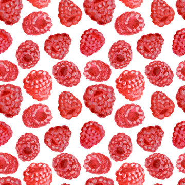 Appetizing watercolor raspberry, hand drawn illustration, seamless pattern