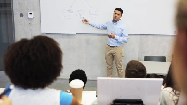 students and teacher at white board on lecture