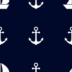Marine and nautical backgrouns in blue and white colors. Sea theme. Cute seamless patterns design. Vector illustration.