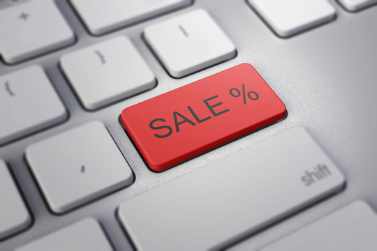 Word SALE on red key computer keyboard. 3D