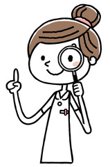 看護師の女性：　虫眼鏡で調べる
