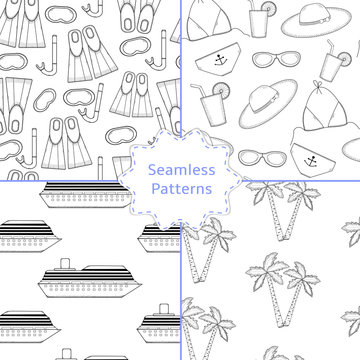 Travel. Seamless patterns set. Summer holiday backgrounds. Vacat