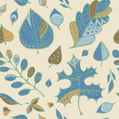 Fototapeta na wymiar stock vector hand drawing set of leaf.seamless doodle pattern