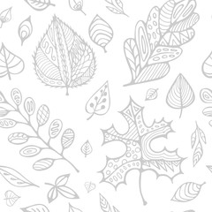 stock vector hand drawing set of leaf.seamless doodle pattern