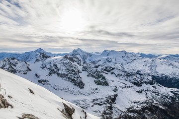 Fototapeta na wymiar Holiday in Switzerland, foggy view of winter in Mount Titlis of snow