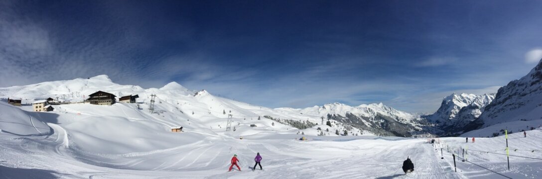 Winter panorama Swiss Alps ski slope in Bernese Oberland, Switzerland