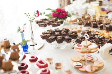 Buffet with a variety of delicious sweets, food ideas, celebration