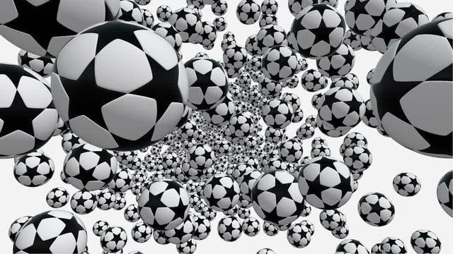 Flying soccer balls in white and black colors