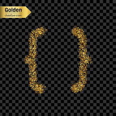 Gold glitter vector icon of curly bracket isolated on background. Art creative concept illustration for web, glow light confetti, bright sequins, sparkle tinsel, abstract bling, shimmer dust, foil.