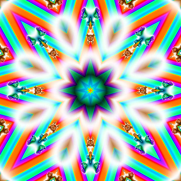 Turquoise and purple star shaped fractal image