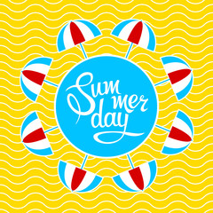 Lettering summer day on seamless pattern. Vector illustration