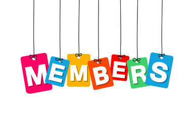Vector colorful hanging cardboard. Tags - members