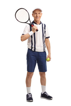 Senior tennis player holding a racquet