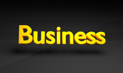 3D business text on black background.