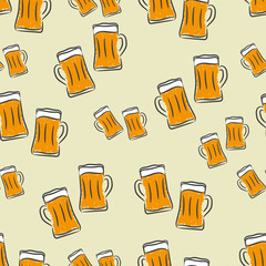 Vector beer seamless pattern. Crafted beer background. Beer mug texture. Vector illustration.