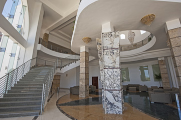Interior design of a luxury hotel lobby area