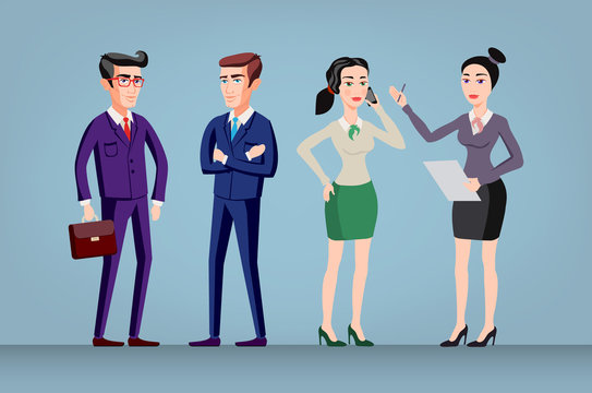 vector Men and women in office wear full length, isolated. Group of office workers standing. Global multi ethnic team of successful businesspeople standing with confident look