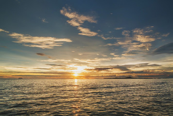 Seascape, Sunset view on tropical ocean in Thailand at summer time