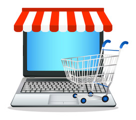 laptop with online marketing store