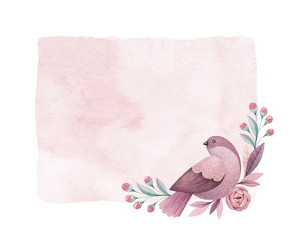 Watercolor bird and flowers. Perfect for greeting cards or invit