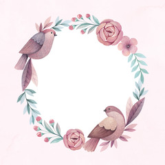 Watercolor birds and flowers. Perfect for greeting cards