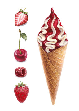Watercolor illustration of ice cream