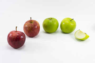 Green apple slice and red apple isolated on white background.Fruit for health and diet and hi-vitamin c