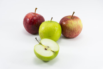 Green apple slice and red apple isolated on white background.Fruit for health and diet and hi-vitamin c