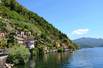Fototapeta na wymiar Waterfront of Cannero Riviera at Lake Maggiore, Piedmont Italy