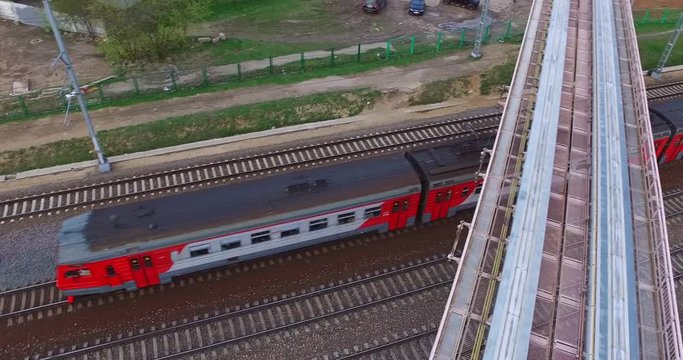 Aerial Moscow Trains Monorail In Motion