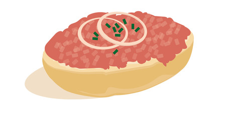 Halbes belegtes Mettbr&ouml;tchen mit Zwiebeln und Schnittlauch- Vektor