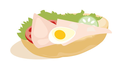 Halbes belegtes Br&ouml;tchen mit Wurst und Ei - Vektor