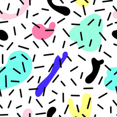 Vector seamless pattern with colorful spots. Memphis Style. Abstract 80s.
