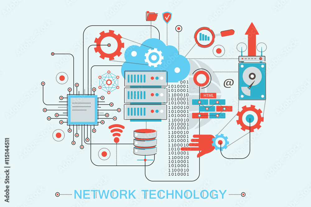 Poster modern graphic flat line design style infographics concept of global network technology with icons, 