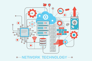 Modern graphic flat line design style infographics concept of global Network technology with icons, for website, presentation and poster.